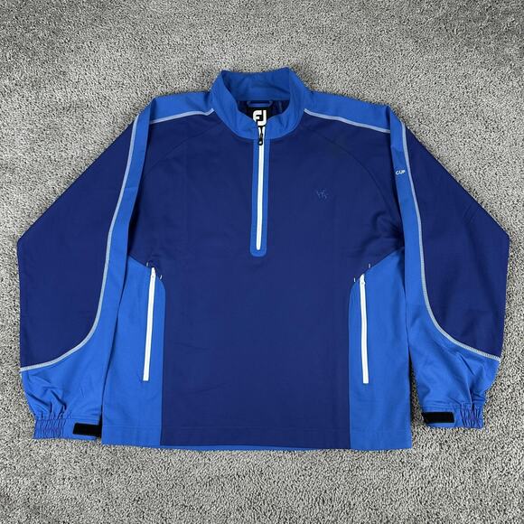 FootJoy Golf Jacket Mens Medium Blue Half Zip Pullover Windbreaker Ivanhoe Cup - Picture 1 of 13